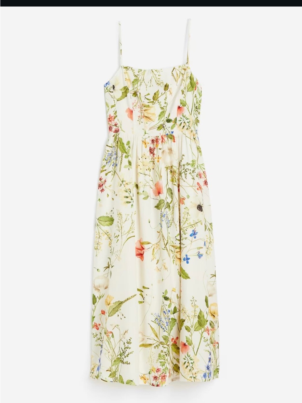 Floral Linen Midi Dress in Cream with Multicolor Blooms